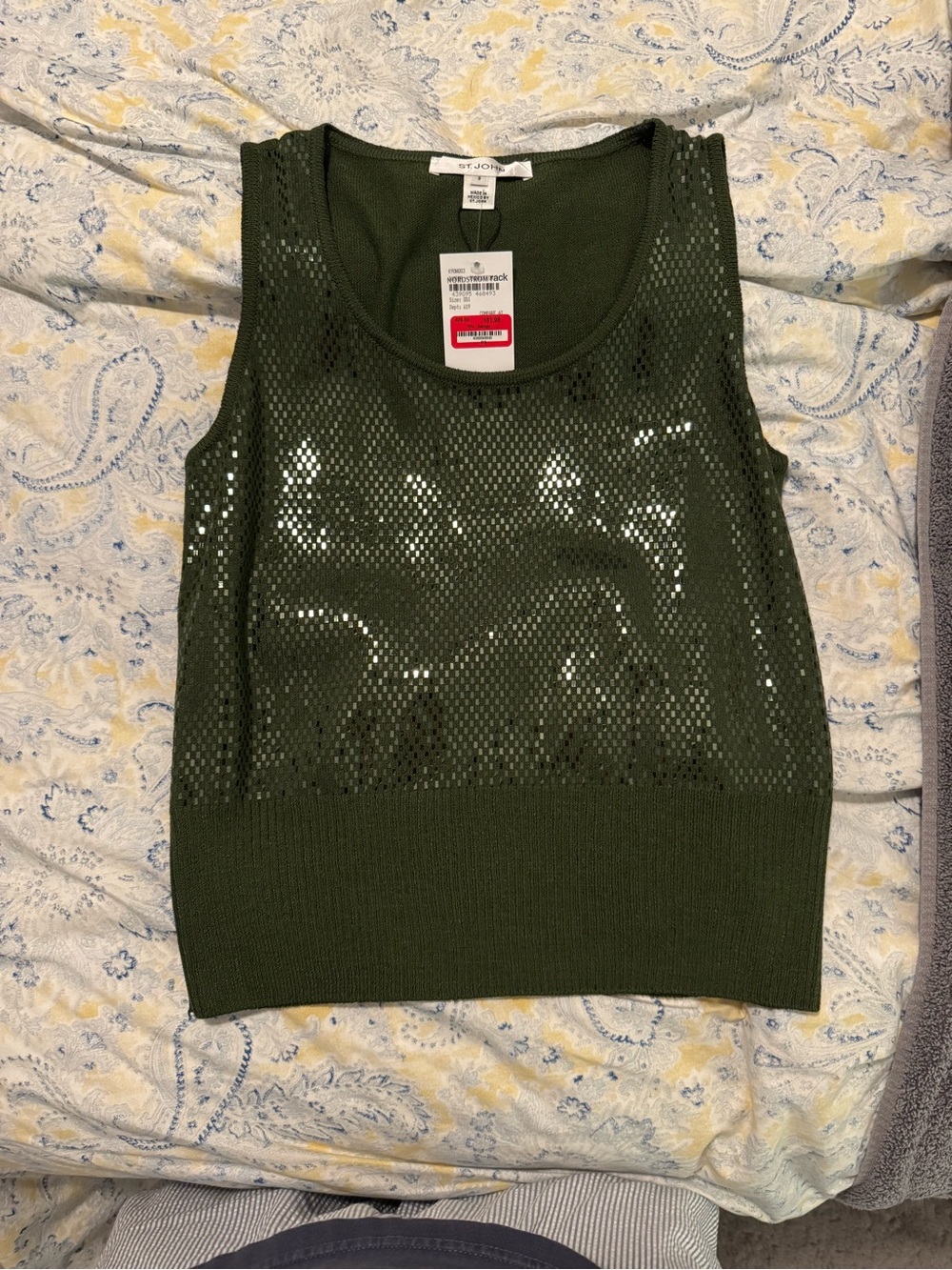 St. John Olive Knit Mesh Sleeveless Tank